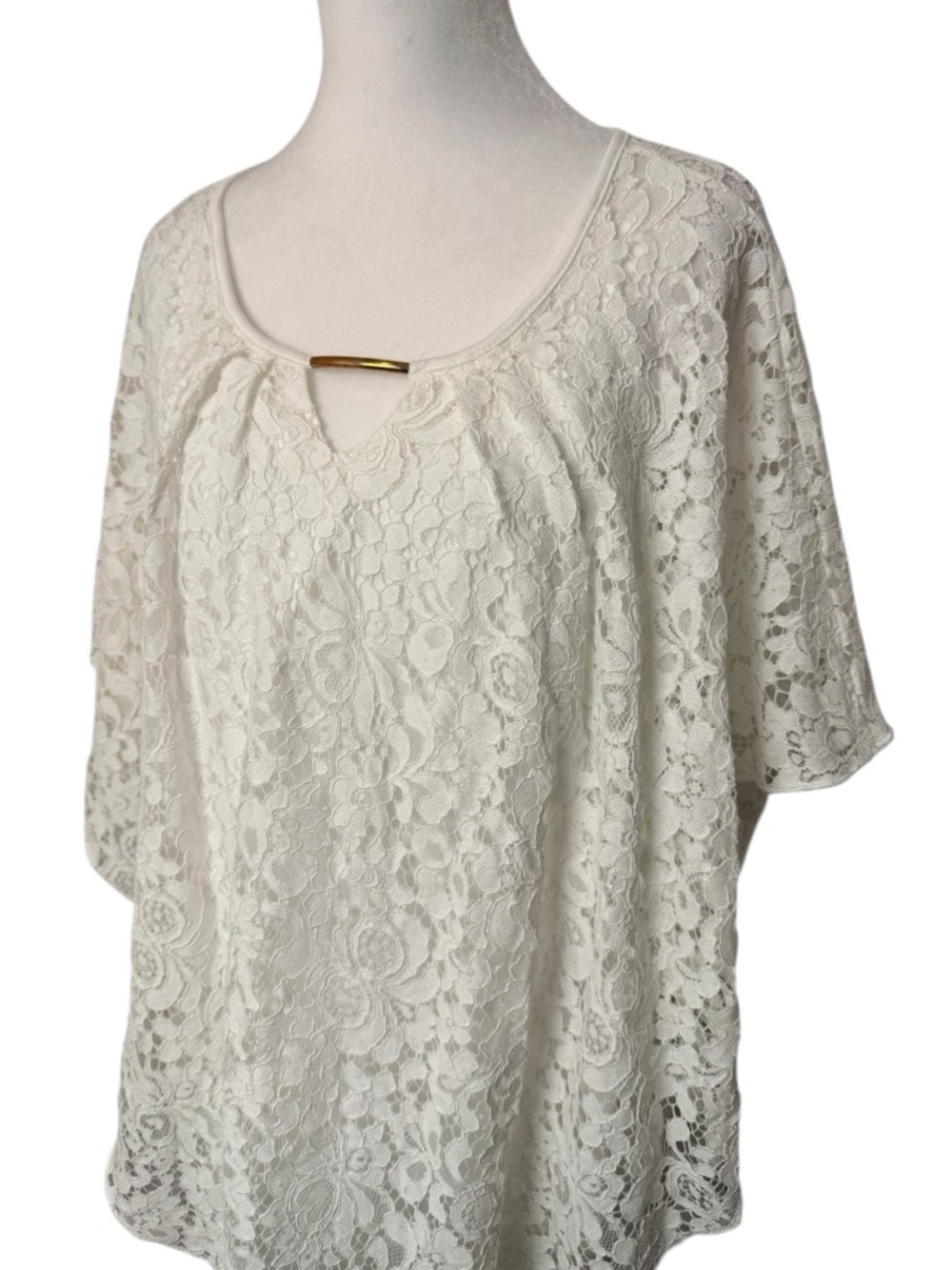 NY Collection White Lace Overlay Poncho Blouse XL NWT - Picture 2 of 7